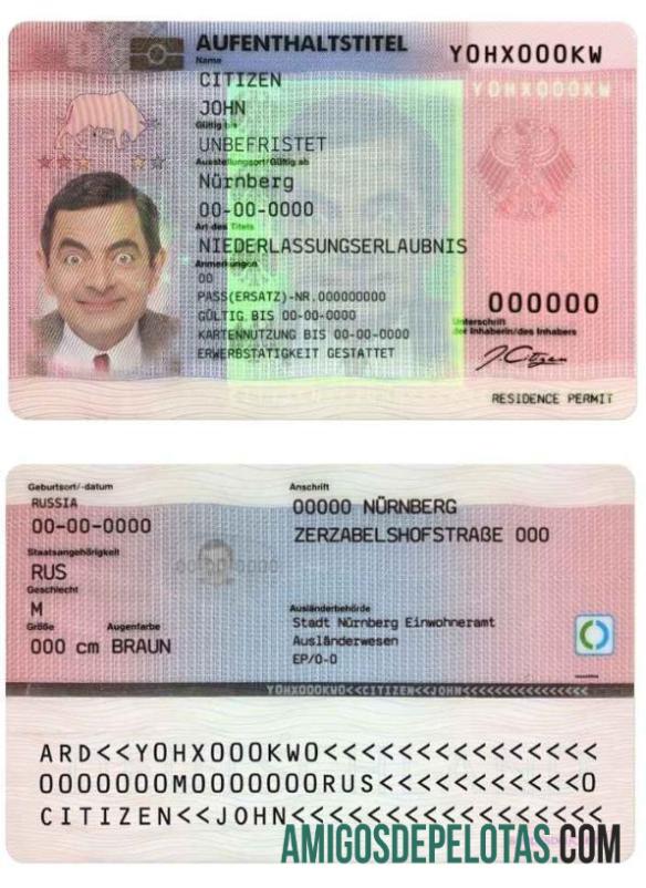 Cartão de autorização de residência na Alemanha modelo